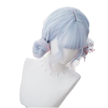 L-paštu perukas Blue Gradient Pink Lolita Perukai Banguoti Trumpas Cosplay Perukas su Bandeles, Harajuku Japonijos Karščiui Atsparių Sintetinių Plaukų