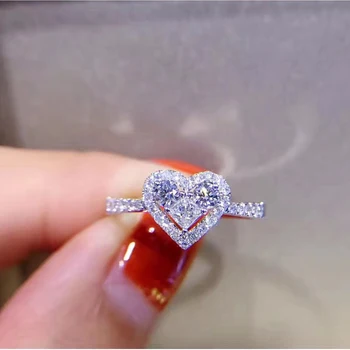 Lady Klasikinio kietojo 925 Sterlingas Sidabro žiedas Imituoti Deimantų Širdies Žiedai, Vestuvių Prekės Papuošalai Moterims dydis 4,5,6,7,8,9,10