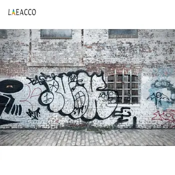 Laeacco Grafiti Plytų Backdrops Fotografijos Sienos Town House Modelio Šalis Grunge Portretas Fonas Foto Stuido