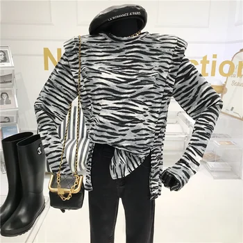 Laisvas universalus užsienio stiliaus zebras spausdinti viršaus apačios į Viršų Moteris Rudens/Žiemos 2020 Naujas Mados Dryžuotas ilgomis rankovėmis T-shirt