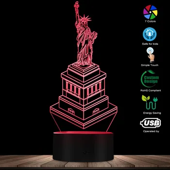 Laisvės statula Pasaulyje Žinomų Paminklų 3D iliuzija Naktį Lempa, New York Amerikos Simboliais Kelionės Suvenyras, Dovanos, Lentelė Nuotaika Lempos
