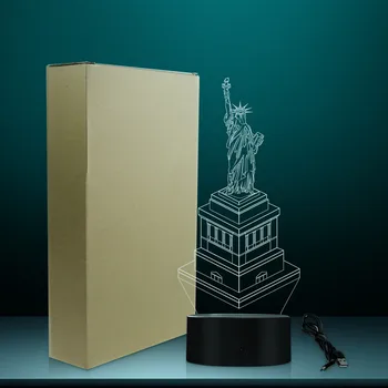 Laisvės statula Pasaulyje Žinomų Paminklų 3D iliuzija Naktį Lempa, New York Amerikos Simboliais Kelionės Suvenyras, Dovanos, Lentelė Nuotaika Lempos