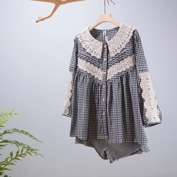 Lamtrip unikalus super kokybės nėriniai peter pan apykaklės nėrinių kratinys pledas palaidinė mori mergina, mergina iš Japonijos marškinėliai