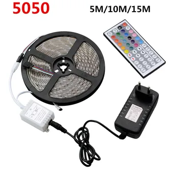 Lanksti SMD 5050 LED Juosta RGB Šviesos 5M 10M, 15M 60Leds/M, Juostele, Juostelė Su Šviesos 44 mygtuką Nuotolinio Valdymo pulto Ir Maitinimo Adapteris