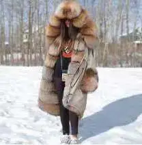 Lanxirui moterų parko Paltai storas Didelis kailių apykaklės gobtuvu kailis šiltas wintet Lapės kailio įdėklas parkas ilgos žiemos striukė moterims