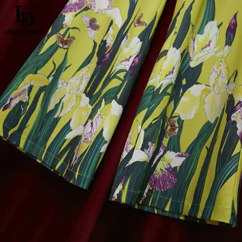LD LINDA DELLA 2020 m. Rudens Mados kilimo ir tūpimo Tako Nustatyti Moterų ilgomis rankovėmis Prarasti Palaidinė ir Varpas-dugnas Floral-Print-Dviejų dalių kostiumėlį