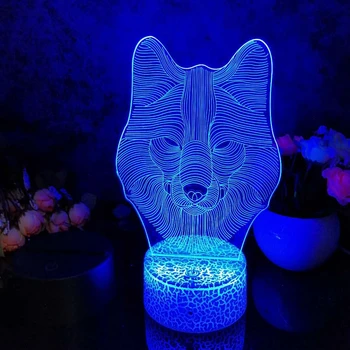 Led 3D Naktį Šviesos Vilkas Galvos Modelio Paveikslas naktinė lempa Vaiko Miegamasis Dekoro Stalo Lempos 16 Spalvos su nuotolinio