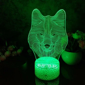 Led 3D Naktį Šviesos Vilkas Galvos Modelio Paveikslas naktinė lempa Vaiko Miegamasis Dekoro Stalo Lempos 16 Spalvos su nuotolinio