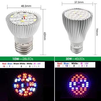 LED Grow Light Visą Spektrą 80W Led Augti Žiburiai Lemputes E26/E27 Lemputės UV Augalai, Patalpų, Sodo Fitolampy Fitolamp Auginimo Lempos