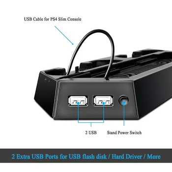 LED Indikatorius Vertikalus Stovas PS4 Slim Stotis Dualshock 4 Įkrovimo Dokas Aušinimo Ventiliatoriai 2 USB jungtys