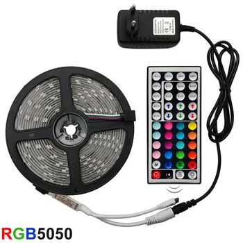 LED Juosta RGB 5050 SMD 2835 Lanksti led šviesos juostelės RGB 5M 10M, 15M Juosta Diodų DC 12V+ Nuotolinio Valdymo pultas +Adapteris Ne, atsparus vandeniui