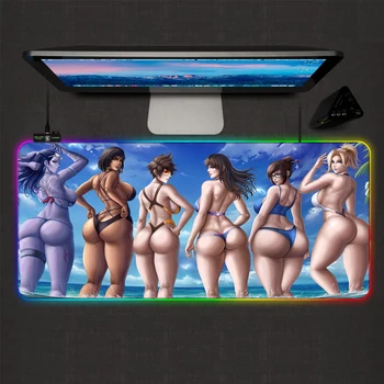 LED Kilimėlis RGB Anime Big Ass Klubų Mergina Sexy Ilgas Kojas, Bikini Krūtinę Švyti Spalvingos Logotipas Pelės Mygtukai XXL Kompiuterinių žaidimų Stalas Kilimėlis