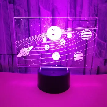LED Nakties Šviesa 7 Spalvų Kaita, Saulės Sistemos 3DOptical Iliuzija Lempos Visatos Erdvė, Galaxy Vaikams Kalėdų Dovana, Namų Miegamajame D
