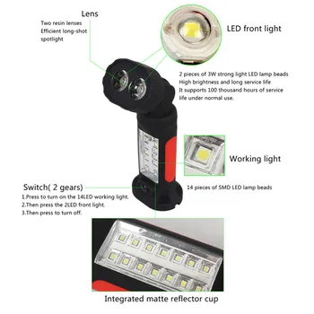 LED Nešiojamų Šviesos 14+2 LED Žibintuvėlis Baterija Darbą Šviesos Tikrinimo Lempą, Lauko Kempingas Sportas, išvykos Pėsčiomis, Sporto
