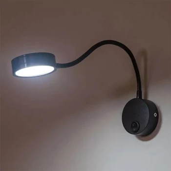 LED Sieniniai Šviestuvai mygtuką Perjungti AC90-260V Sidabro Miegamojo Lovos Skaitymo nakties Šviesos Kryptis Reguliuojama Patalpų sienos Šviesos