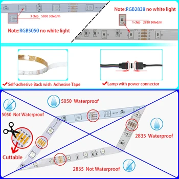 LED Šviesos Juostelės RGB 5050 2835 Bluetooth Vandeniui Lanksti Lempa Juostos juostos Su Diodų Juosta DC 12V 5M 32,8 pėdų Muzikos Sinchronizavimo Spalva