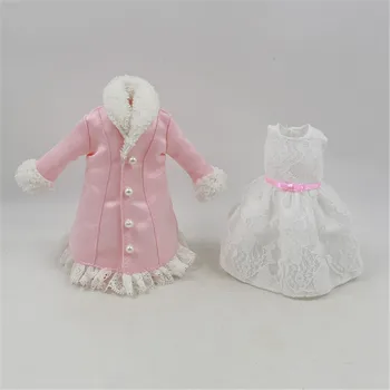 LEDINIS DBS Blyth lėlės licca kūno nėrinių apranga rožinės spalvos paltas balta suknelė