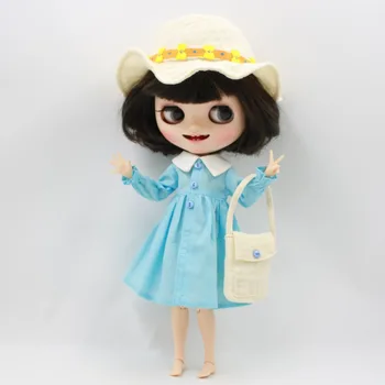 LEDINIS DBS Blyth lėlės licca kūno žaislas drabužius 1/6 mėlyna suknelė gėlių saulės, skrybėlę, krepšį, tik drabužiai, lėlės nr.
