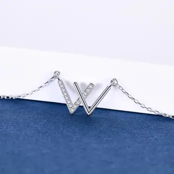 LEKANI 925 Sterlingas Sidabro W raidė Karoliai Moterų Šviečia Kubinių Zirconia Karoliai Pakabukas Moterų Vestuvių Fine Jewelry