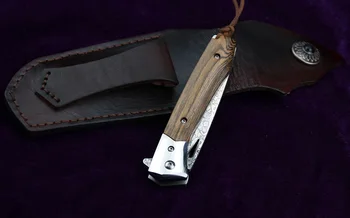 LEMIFSHE flipper sulankstomas peilis VG10 Damasko plieno peilis serpentine medinė rankena + plieno rankena kempingas lauko vaisių EDC peilis