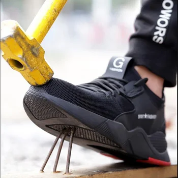 Lengvas, Kvėpuojantis Vyrų Saugos Avalynė Plieno Toe Darbo Avalynė Vyrams Anti-smashing Statybos Sneaker Su Atšvaitais