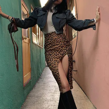 Leopardas Spausdinti Bodycon Moterų Nereguliarus Sijonai Aukšto Juosmens Padalinta Moterų Sijonas 2021 Tendencija Seksualus Streetwear Atsitiktinis Ponios Dugnas