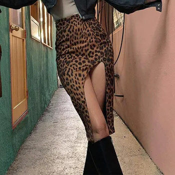 Leopardas Spausdinti Bodycon Moterų Nereguliarus Sijonai Aukšto Juosmens Padalinta Moterų Sijonas 2021 Tendencija Seksualus Streetwear Atsitiktinis Ponios Dugnas