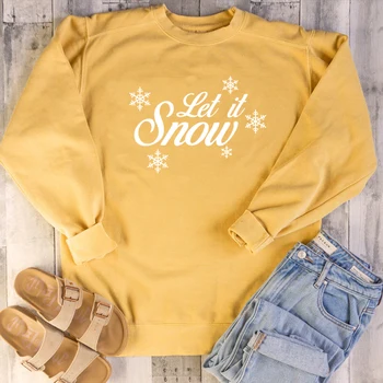 Let it snow sweartshirts moterų mados grynos medvilnės atsitiktinis grafika linksma mergina gatvės stiliaus Kalėdų dovana puloveris viršūnės