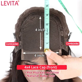 LEVITA afro keistą garbanotas žmogaus plaukų perukas 4×4 nėrinių uždarymo perukas Brazilijos nėriniai priekiniai žmogaus plaukų Perukai moterims ne remy 150% Tankis