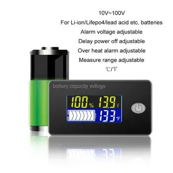 Li-ion Lifepo4 Švino rūgšties Baterijos Talpos Indikatorius 12V 24V 36V 48V 60V 72 Ekranas LCD Voltmeter Temperatūros Matuoklis Testeris JS-C35