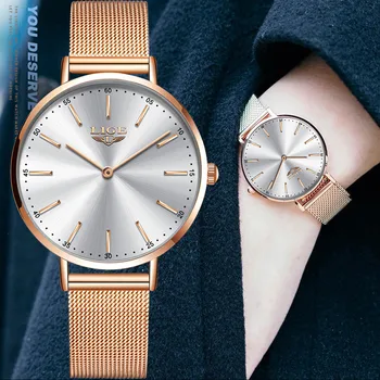 LIGE naujas Moterų Laikrodžiai top brand prabanga atsitiktinis mados žiūrėti ponios Laikrodis atsparus Vandeniui Slim Laikrodis Kvarcinis Ponios Žiūrėti+Box