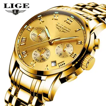 LIGE Vyrai Laikrodžiai Top Brand Prabangių Verslo Kvarco Aukso laikrodis Vyrams Full Steel Mados Vandeniui Sporto Laikrodis Relogio Masculino