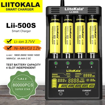 LiitoKala Lii-500S Lii-S6 Lii-PD4 Lii-500 18650 baterijos kroviklis įkroviklis 18650 26650 21700 AA AAA baterijų LCD ekranas