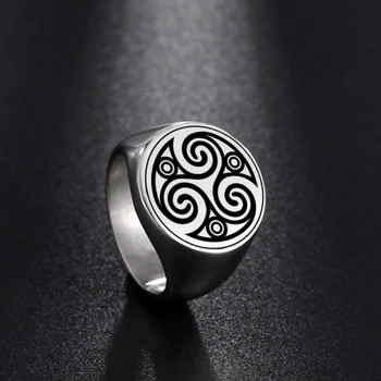 LIKGREAT Nerūdijančio Plieno Žiedai Vyrams Triskele Trigubos Spiralės Simbolis Amuletas Saliamono Masinis Signet Žiedas Punk Derliaus Naują Dovanų