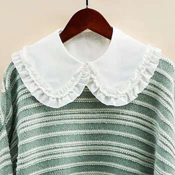 Linbaiway Korėjos Balta Netikrą Apykaklės Marškinėliai Moterims False Antkakliai Gėlių Siuvinėjimas Nėrinių Atlošas Nuimamas Apykaklės Pusė-Shirt Dirbtiniais Pulkininkas