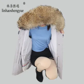 Linhaoshengyue 2019 žiemos mados Parko paltai Nekilnojamojo triušio kailio pamušalas Žiemą šiltas esminius vienas produktas