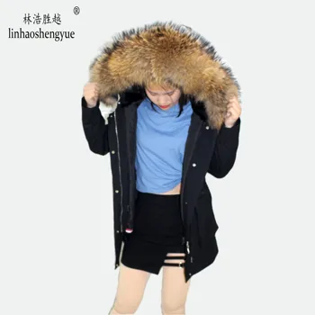 Linhaoshengyue 2019 žiemos mados Parko paltai Nekilnojamojo triušio kailio pamušalas Žiemą šiltas esminius vienas produktas