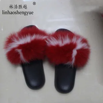 Linhaoshenyue 2020 karšto nekilnojamojo fox fur Šlepetės moterims, namų batai Tinka vasarą ir rudenį
