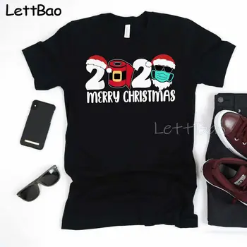 Linksmų Kalėdų 2020 Karantino Kalėdų Santa Veido Moterų Mados Print T-shirt Tumblr Drabužių Estetinės Harajuku Grafinis Tee