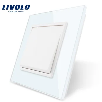 Livolo ES standartas ,Lizdo,Prabangūs Balti Krištolo Stiklo plokštės, 1 gaujos 1 Būdas Mygtukas Jungiklis, VL-C7K1-11