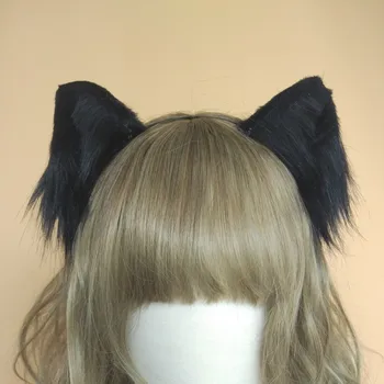 Lolita cosplay kostiumų priedai Mielas Kitty Cat neko Ausis fox Plaukų Lankelis juoda balta galvos apdangalai, pagaminti kasoje