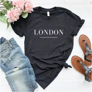 Londono spausdinti Moterų marškinėlius Atsitiktinis Medvilnės Hipster Juokingi marškinėliai Lady Yong Mergina Viršuje Tee Lašas Laivas ZZZH-221