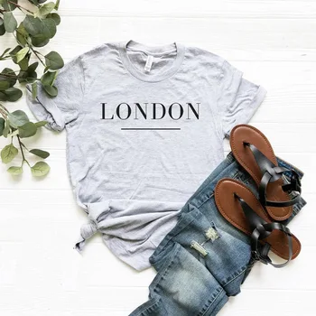 Londono spausdinti Moterų marškinėlius Atsitiktinis Medvilnės Hipster Juokingi marškinėliai Lady Yong Mergina Viršuje Tee Lašas Laivas ZZZH-221