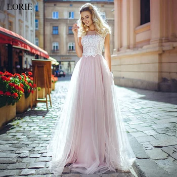 LORIE Rožinė Vestuvių Suknelės 2019 Linijos Tiulio Vestuvių Suknelės Nėriniai Appliqued Vestido De Novia Backless Nuotakos suknelė Užsakymą dydis