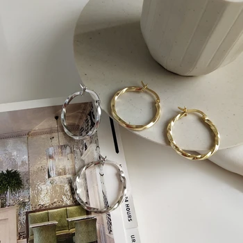 LouLeur 925 sterlingas sidabro iškraipymo 25mm ratas moterų hoopas auskarai aukso mados elegantiškas twist naujas auskarai aukso papuošalai