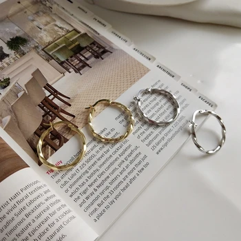 LouLeur 925 sterlingas sidabro iškraipymo 25mm ratas moterų hoopas auskarai aukso mados elegantiškas twist naujas auskarai aukso papuošalai