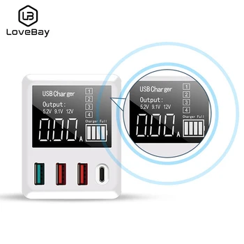 LOVEBAY LED Ekranas, 4 Port 3 USB C Įkroviklio greitas įkroviklis 3.0 QC Sienos Įkrauti 