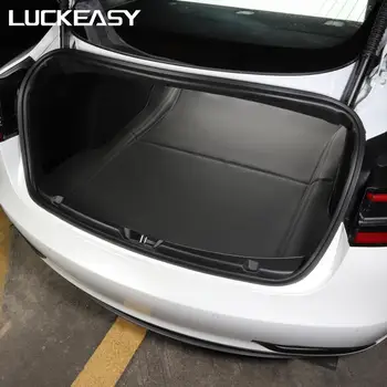 LUCKEASY Automobilio bagažo skyriaus kilimėlis Tesla Model 3 2017-2019 Automobilių mikropluošto odos dėvėti Grindų Kilimėlis