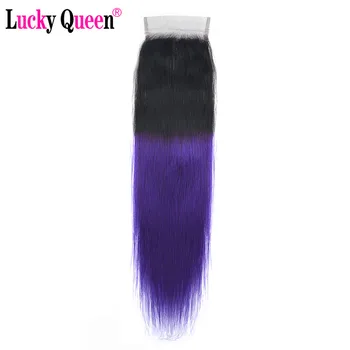 Lucky Queen Brazilijos Tiesūs Plaukai Ryšulius Su Uždarymo Ombre Violetinės Spalvos Plaukų Pynimas Remy Žmogaus Plaukų Priauginimas
