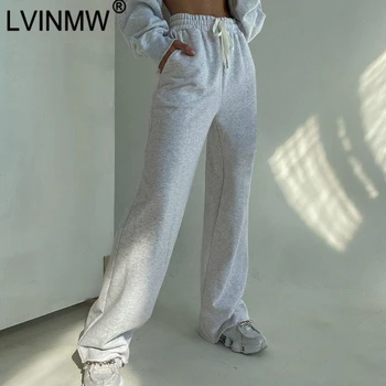 LVINMW Atsitiktinis Medvilnės Didelis Juosmens sutraukimo juostelę Laisvas Kelnes 2020 M. Rudens Žiemos Moterų Mados Kietas Kelnės Moteriška Streetwear